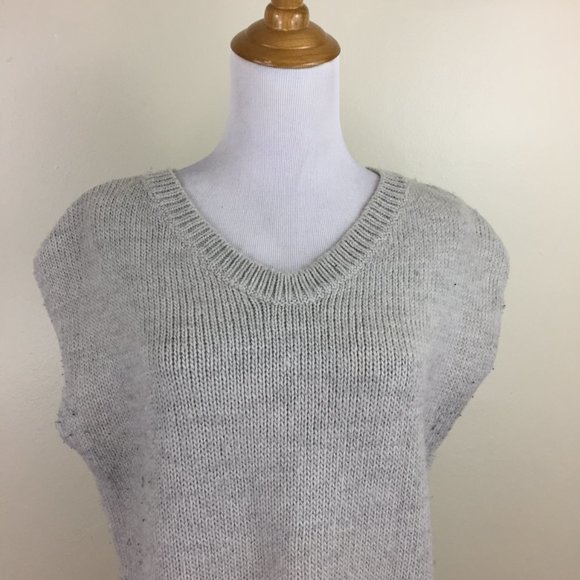 T by ALEXANDER WANG Gray Alpaca Wool Mohair Blend Loose Fit V Neck Sweater Top - Picture 5 of 10